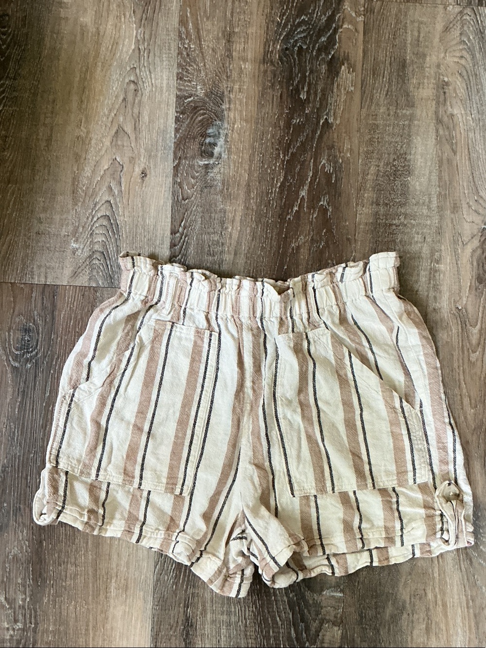 Time and Tru Striped Paperbag Waist Shorts in Cream and Tan